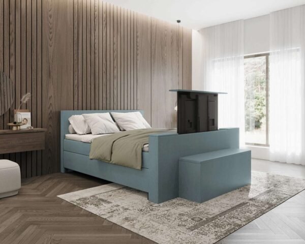 Boxspring met tv lift blauw Tongeren