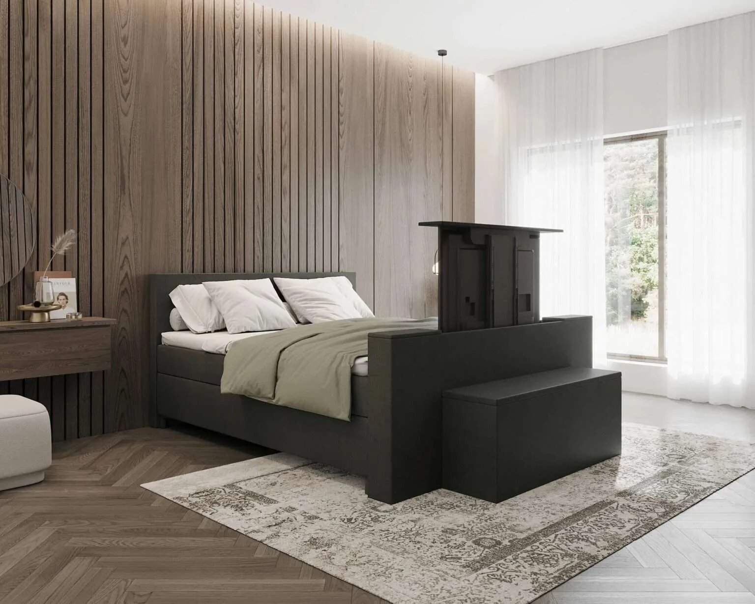 Boxspring met tv lift zwart Tongeren