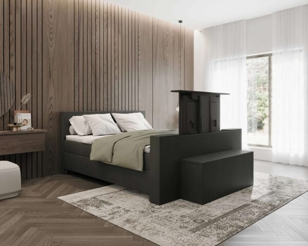 Boxspring met tv lift zwart Tongeren