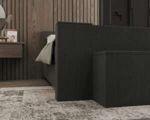 Boxspring met tv lift blauw Tongeren voor zij aanzicht