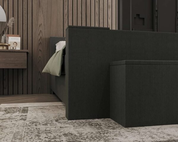 Boxspring met tv lift blauw Tongeren voor zij aanzicht